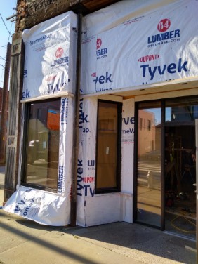 view of unfinished store front